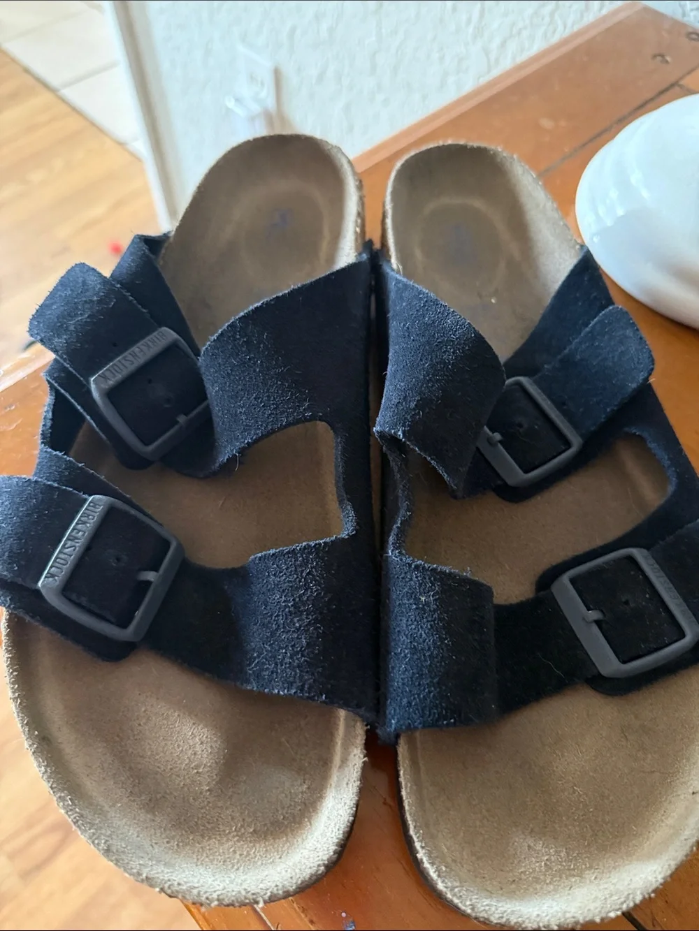 Birkenstock Arizona Black Suede Two-Strap Sandals Buckles size 43/ us 10